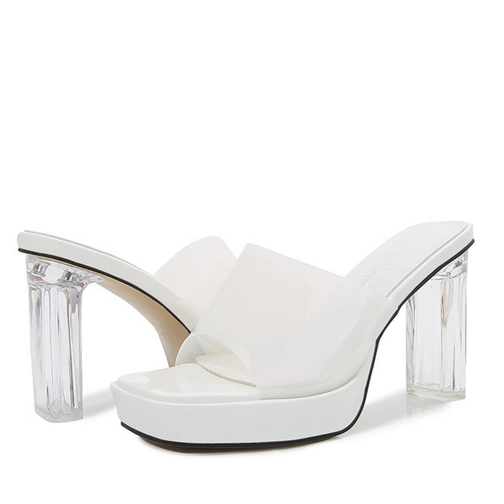 European Sexy Platform High Heel Mules Transparent Crystal Sandals Big Size Women Shoes For Nightclub Wedding Banquet