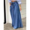 European and American Women's Pants Lace-up High Waist Wide Leg Pants Women Casual Plus Size Denim Trousers Large Denim Pants