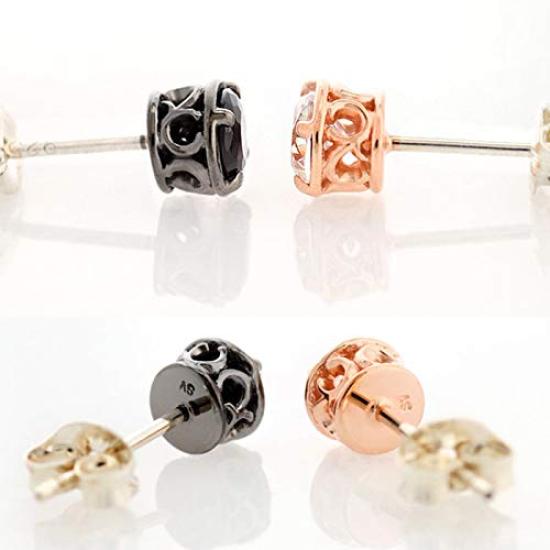 MUSUBI Matching Pair of Earrings for 925 Sterling Simple Design with a Single Cubic Zirconia CZ Stud Couples, Silver,