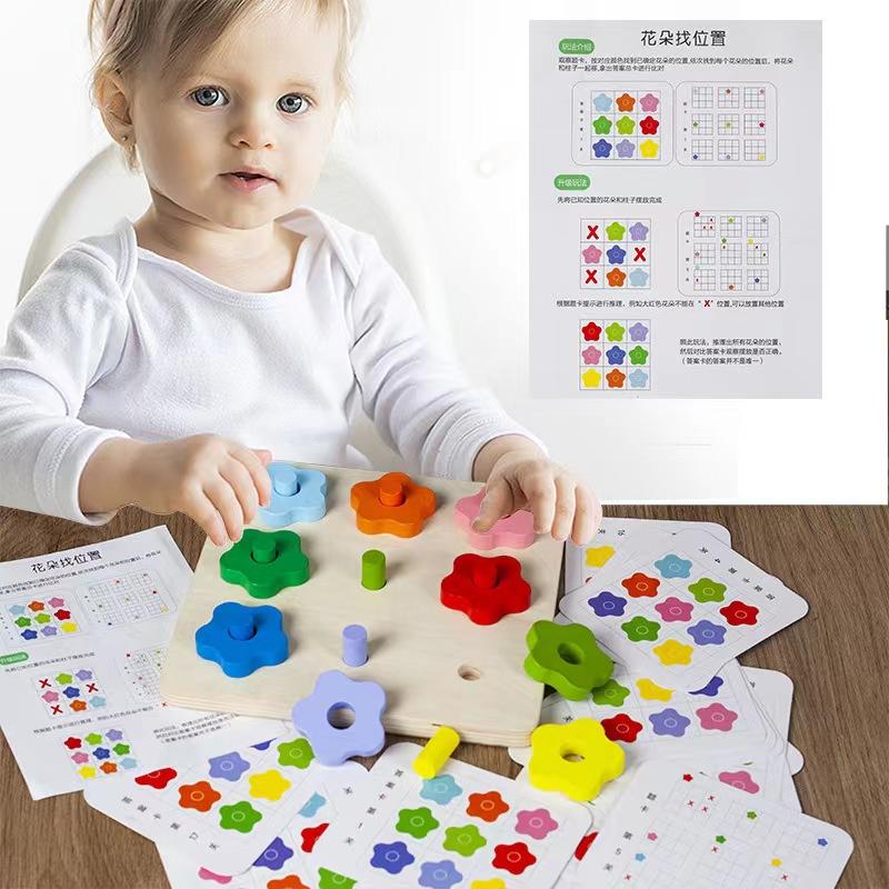 Dřevěná hra na hledání květin s rámečkem Dětská raná výchova Rozpoznávání barev Párování Trénink myšlení Stavebnice Hračky
