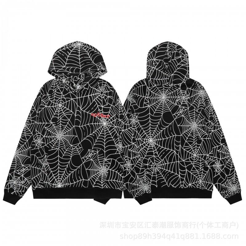Sp5der All-Over Print Hooded Sweatshirt Jogger Set Unisex Streetwear Loose Fit Cotton Fleece