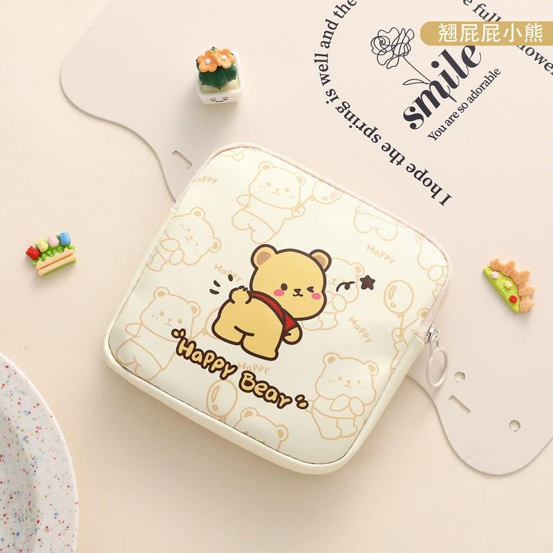 Cute Cartoon Sanitary Pad Organizer Pouch Women Multipurpose Makeup Bag Travel Storage Case With Zipper