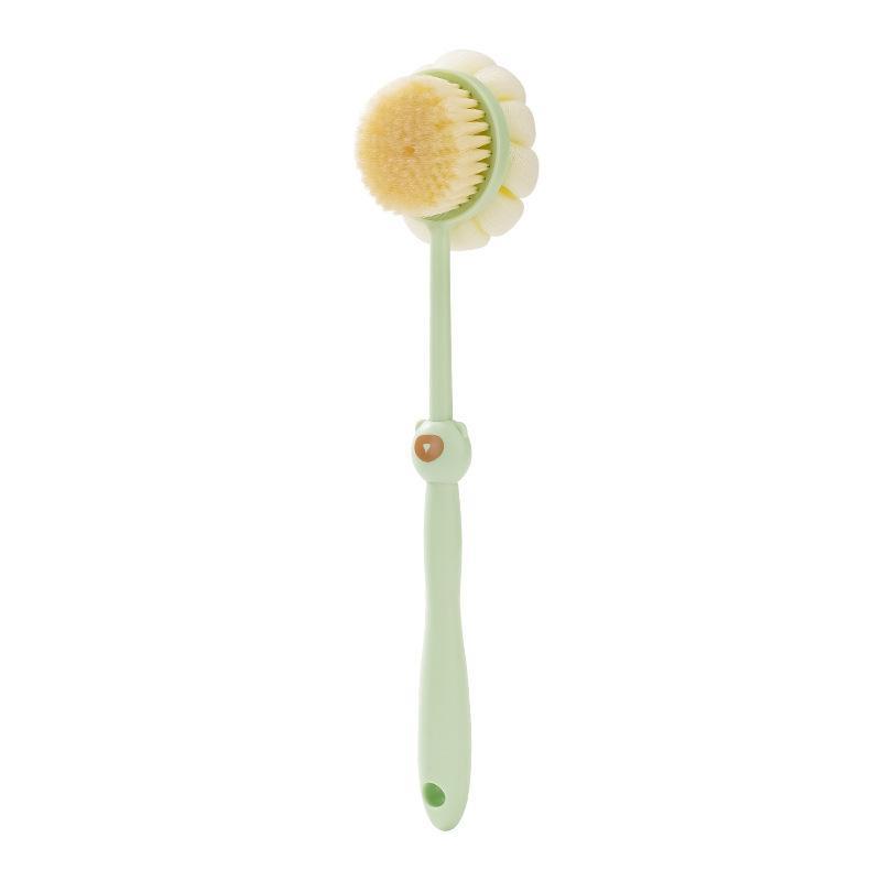 2 In 1 Long Handle Exfoliating Bath Brush Soft Bristles Loofah Puff Back Scrubber for Home Shower Body Cleaning