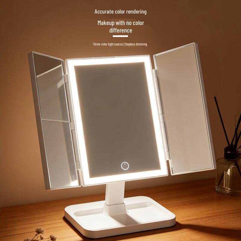 Oeny Foldable LED Makeup Mirror with Storage