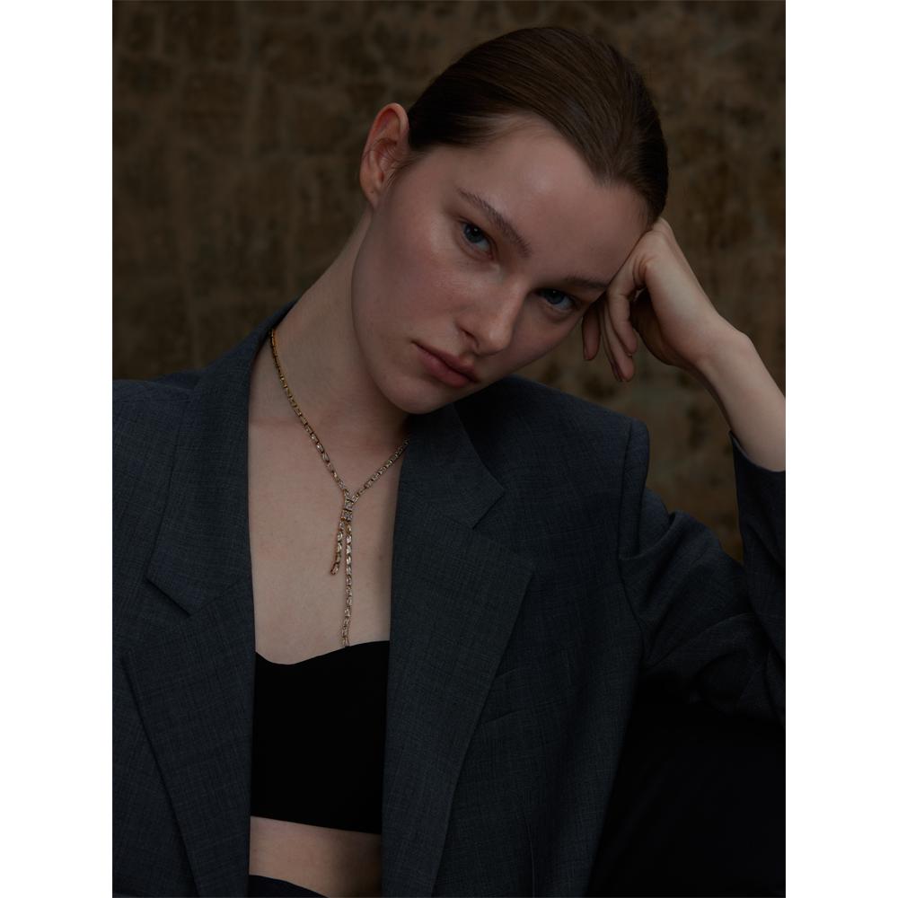 Yhpup Delicate Shiny Multicolored Cubic Zirconia Chain Chest Necklace High Quality Stainless Steel Premium Fashion Jewelry Gift