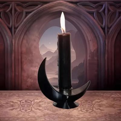 Vintage Gothic Black Crescent Moon Candle Holder 3D Printed Moon Candlestick Create A Romantic Atmosphere Home Decoration