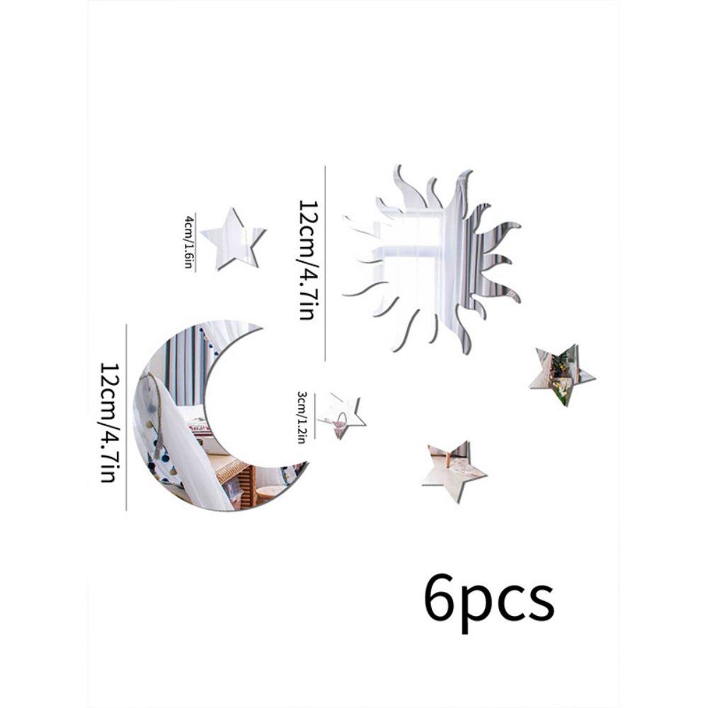 6PCS Star Moon Combination Mirror Acrylic Stereo Self Adhesive Diy Bedroom Living Room Can Be Removed Wall Stickers