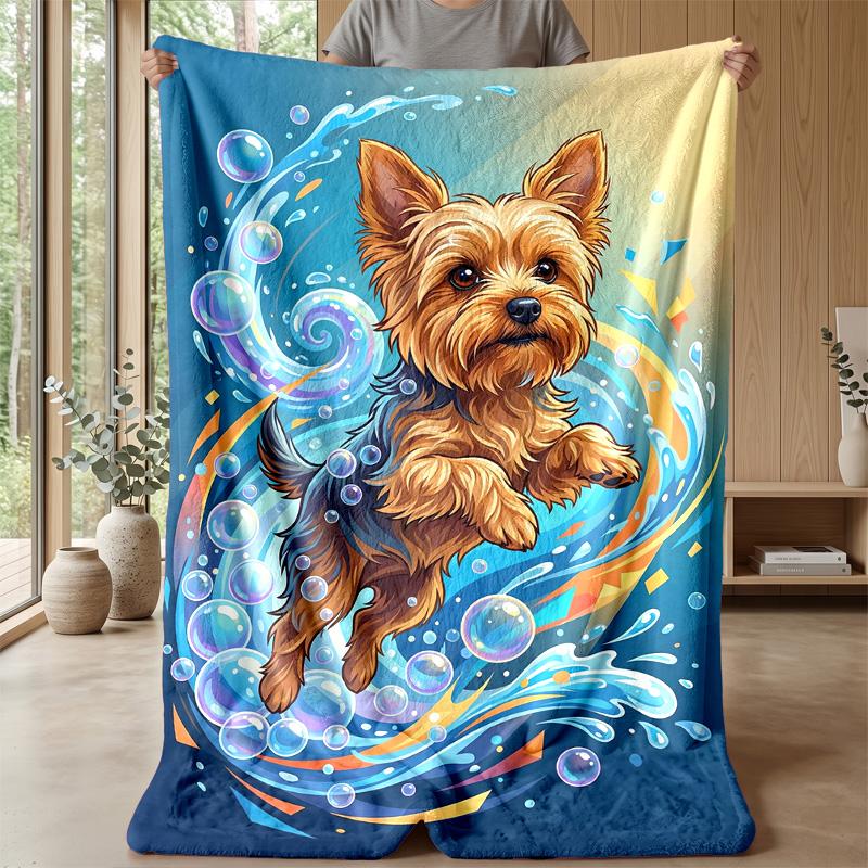 Dancing Dog in Water blanket Personalized Name Flannel Blanket Soft Cozy Plush Throw for Sofa Bed Lightweight Home Decor