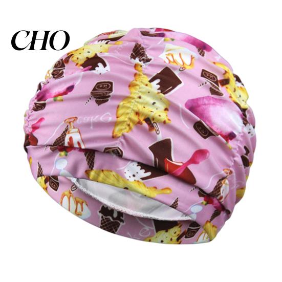 Soft Swim Cap Cloth Swimming Pool for Women, Breathable Colorful Ruffle Women Cap, Elastic Ear Protection Short Long Hair Bathing Hat Fashion Print