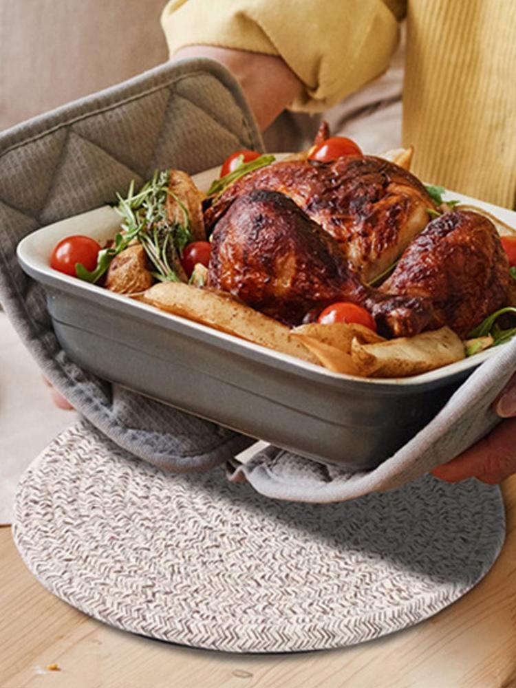 6 Pcs Hot Dishes Trivet Cotton Thread Weave Heat Insulation Pads for Dining Table Kitchen Countertop Light Grey