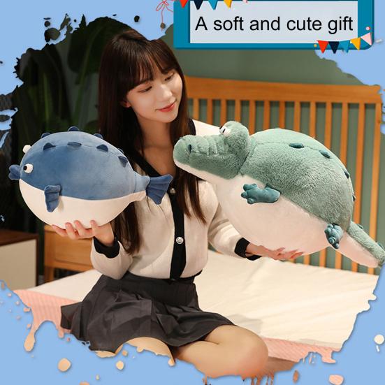 Stuffed Animal Doll Fat Body Cartoon Doll Plushie Appease Sleeping Pillow Sofa Ornament Cute Pufferfish Crocodile Plush Pillow Toy Christmas Gift