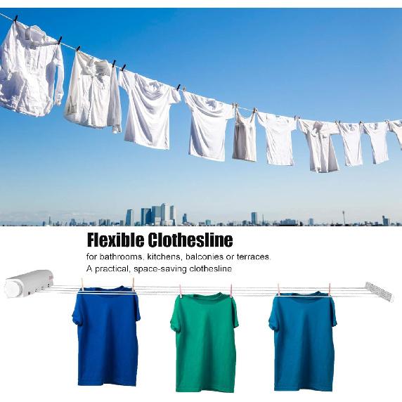 Estink Telescopic Clothesline, Retractable Clothes Rope Hanger with 4 Lines Dryer Lines Wall Mounted Drying Rack for Indoor Outdoor Use