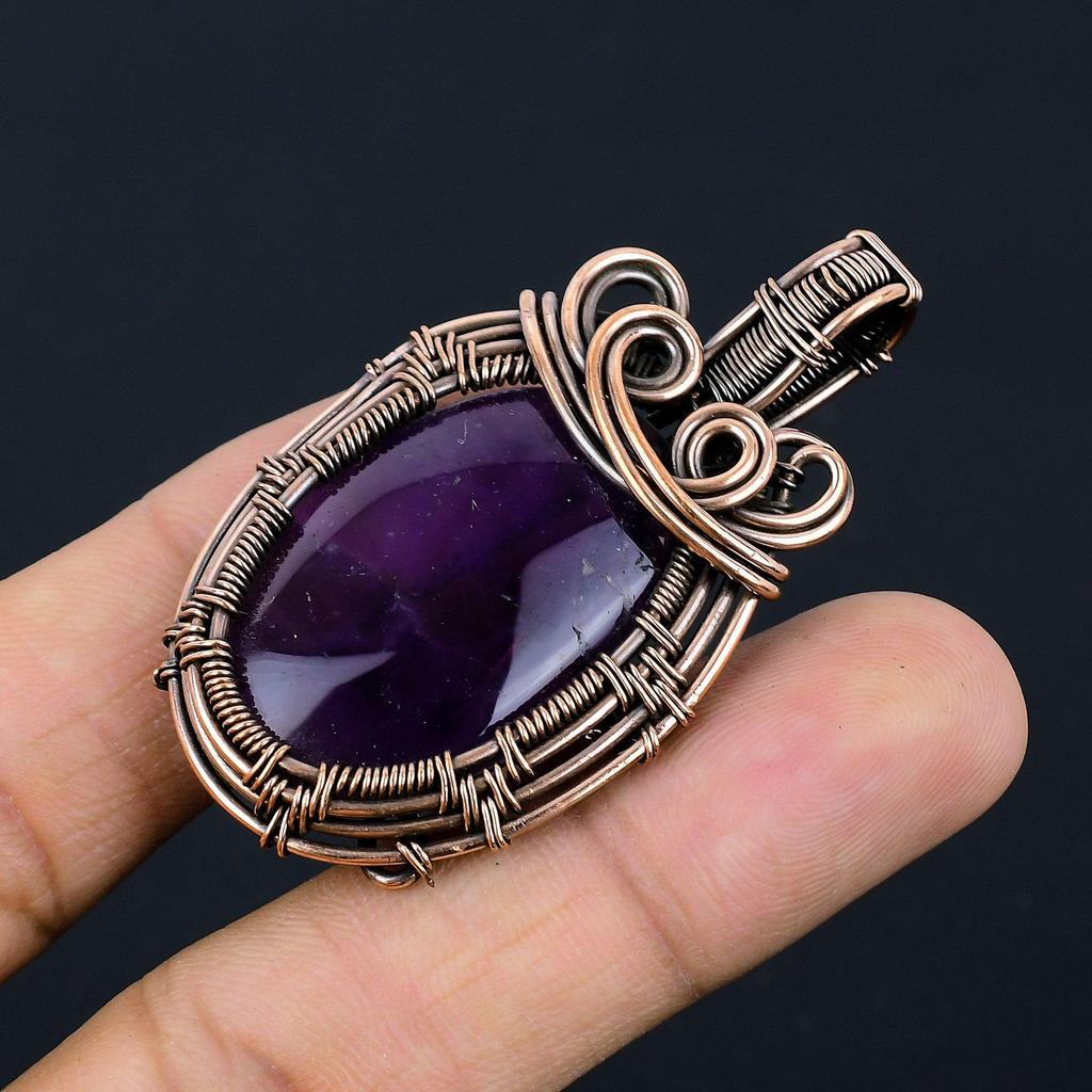 Amethyst Pendant Gemstone Jewelry, 999 Copper Wire Wrapped Pendant, Gift For Women Handmade Pendant