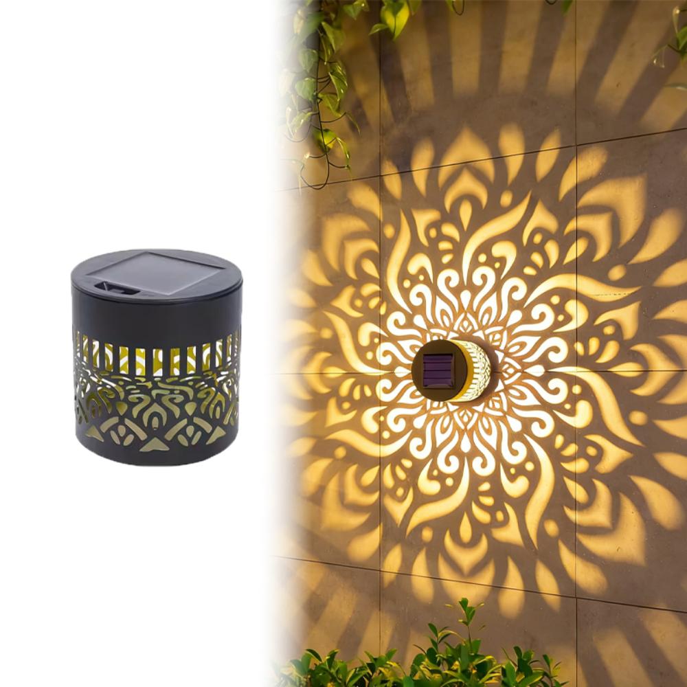 Sunflower Mandala Solar Wall Lamp Waterproof LED Garden Decorative Light Hollow Pattern Metal Fence Wall Light Pathway Landscape