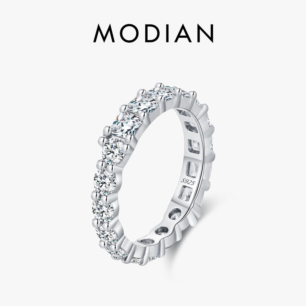 MODIAN 925 Silver Luxury Irregular Geometric Zirconia Eternity Band Ring For Women Wedding Engagement Fine Jewelry