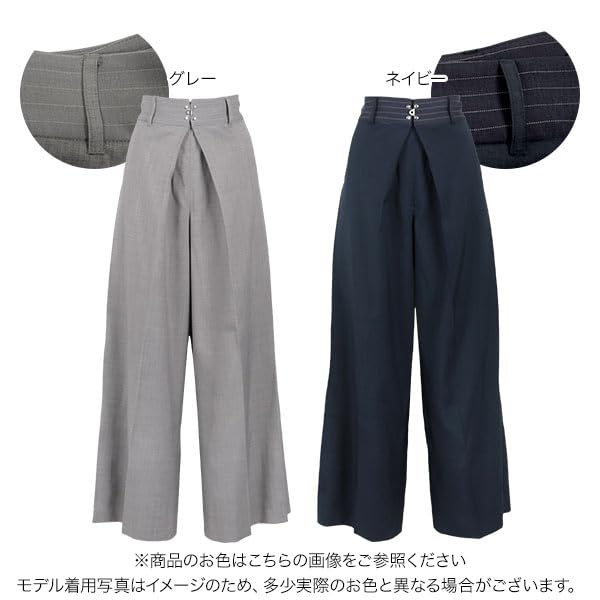 Kobe Lettuce Long Pants with Front High and Perfect for Work and Summer Wear Navy Women's Wide-leg Hooks, Waist, Tucks, [M4211] Medium,