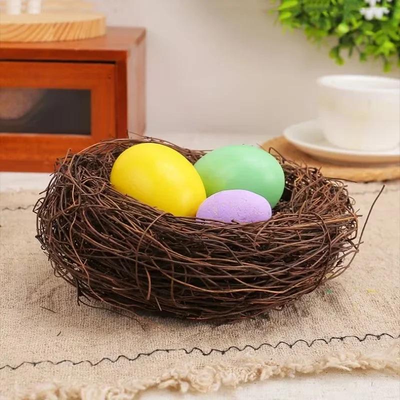 2026 Latest Models Handmade Round Rattan Bird Nest DIY Easter Craft Vine Simulation Egg Decor Home Garden Window Bird House