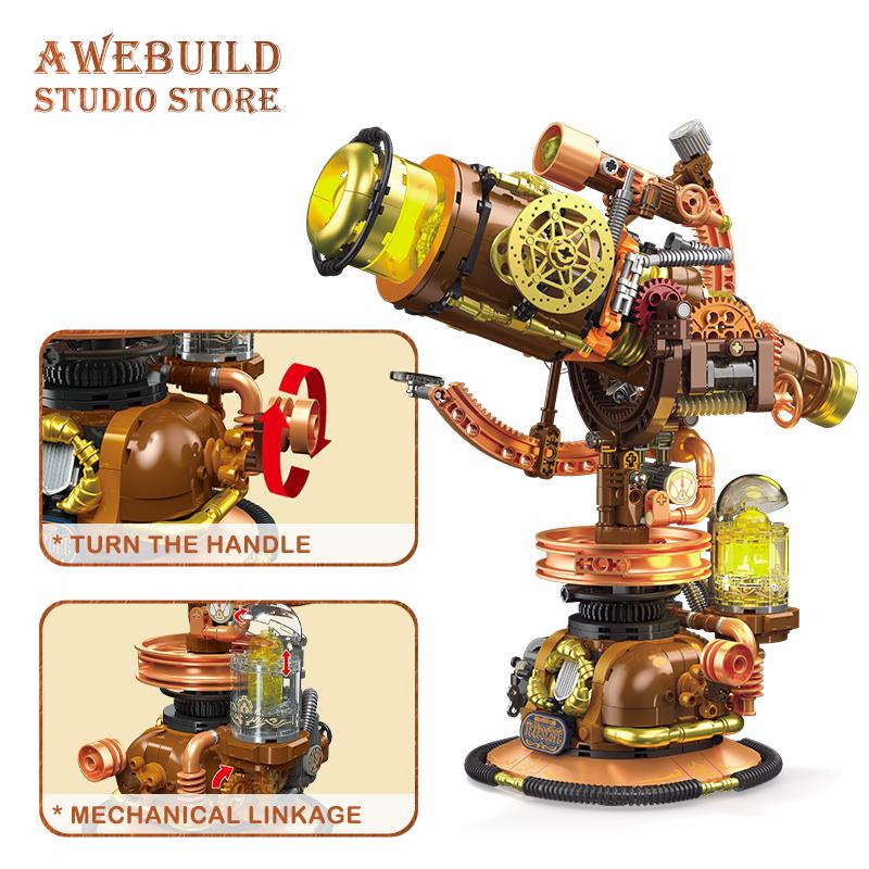NEW Steampunk Telescope Model Building Blocks Model 797Pcs Retro Mecha MOC Bricks Assembly DIY Puzzle Toys STEM Gifts Home Decor