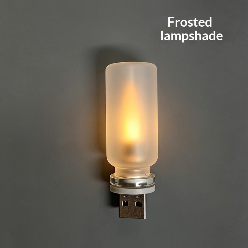 USB Flameless Flickering LED Candle Night Light Frosted Glass Portable Lamp for Holiday Party Home Car Decor