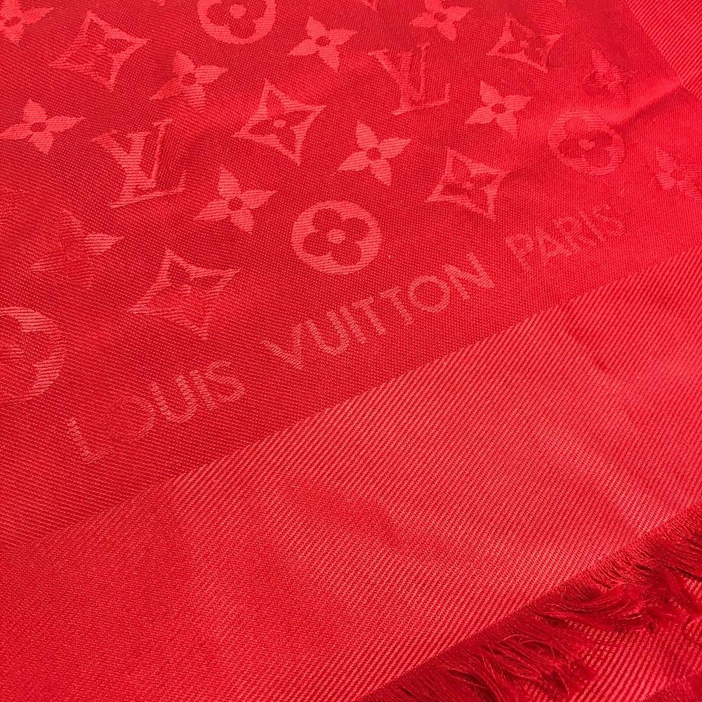 Louis Vuitton Monogram Large format Stole Fringe Scarf shawl wool / silk Red