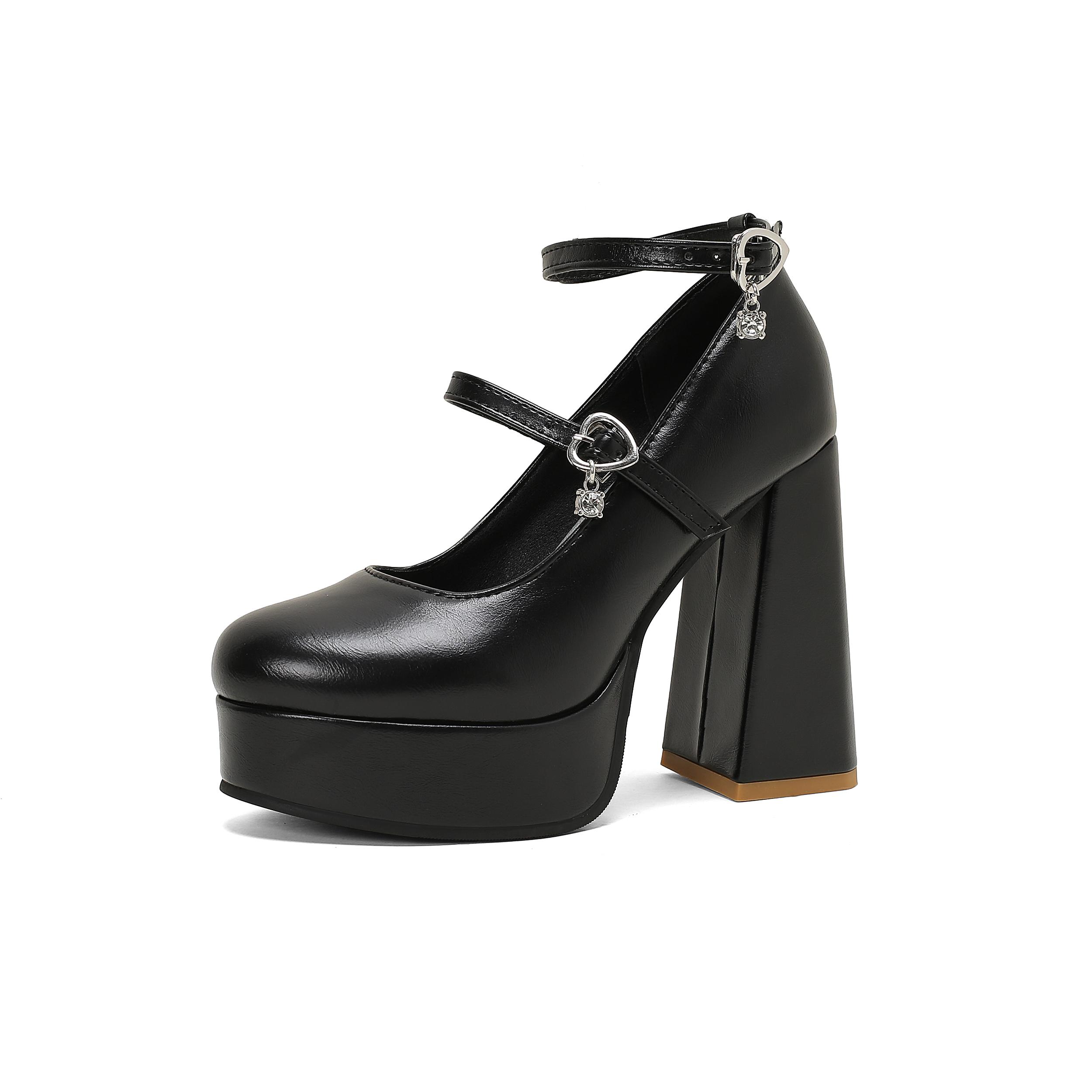 

Q/Женские туфли на высоком каблуке, новые весенне-летние однотонные непромокаемые туфли на платформе, толстый каблук, низкие туфли большого размера с неглубоким носком 36 чёрный