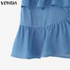 VONDA Women Summer Strap Sleeveless Irreglar Layers Ruffled Casual Tank Tops