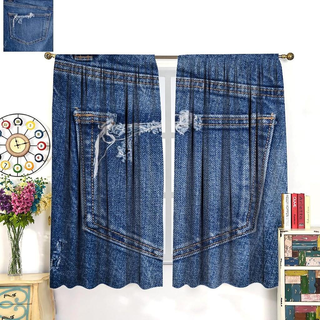 Modern Jeans Curtains Denim Retro Western Cowboy Style Design Art Print Curtain Bedroom Living Room Home With Rod Pocket Polyester Perfect For Area
