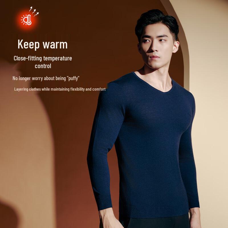 Yiershuang Herren Hochwertiges Kaschmir-Mischung Thermisches V-Ausschnitt Baselayer Oberteil (Geschenkbox)