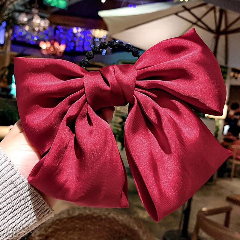 1PC Red Big Bow Headwear Hair Accessories Girl Temperament Back Hair Clip Spring Clips Korean Satin Hairpin Rubber Bands