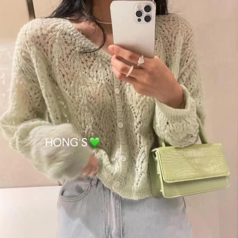Women's Spring/Fall Lace-Up Lightweight Jacket Delicate Knit Sweater Solid-Color Cardigan Top