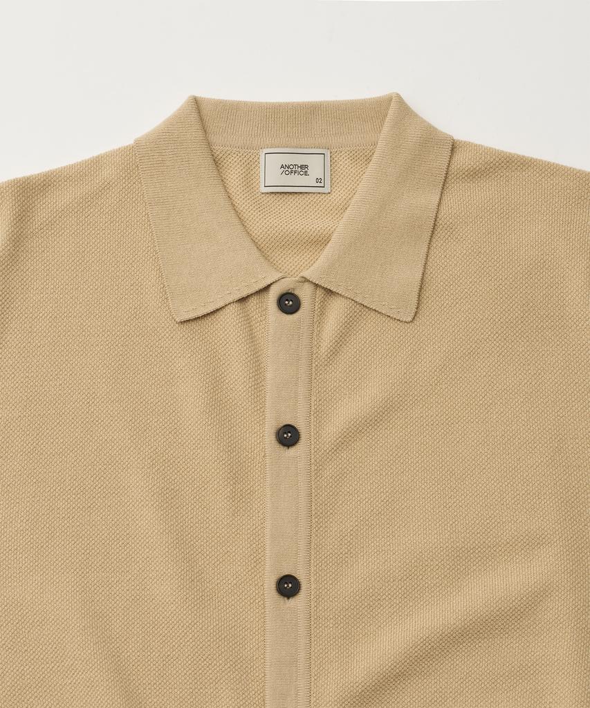 Another Office Moss Stitch Polo Cardigan (French Beige)