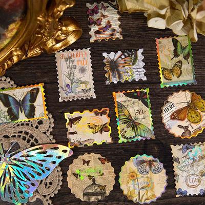 40 Pcs Vintage Stamp Style Stickers Pack Decorative Labels Scrapbooking Collage Material Junk Journal Supplies