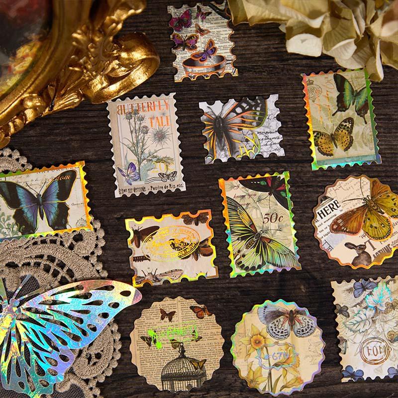 40 Pcs Vintage Stamp Style Stickers Pack Decorative Labels Scrapbooking Collage Material Junk Journal Supplies