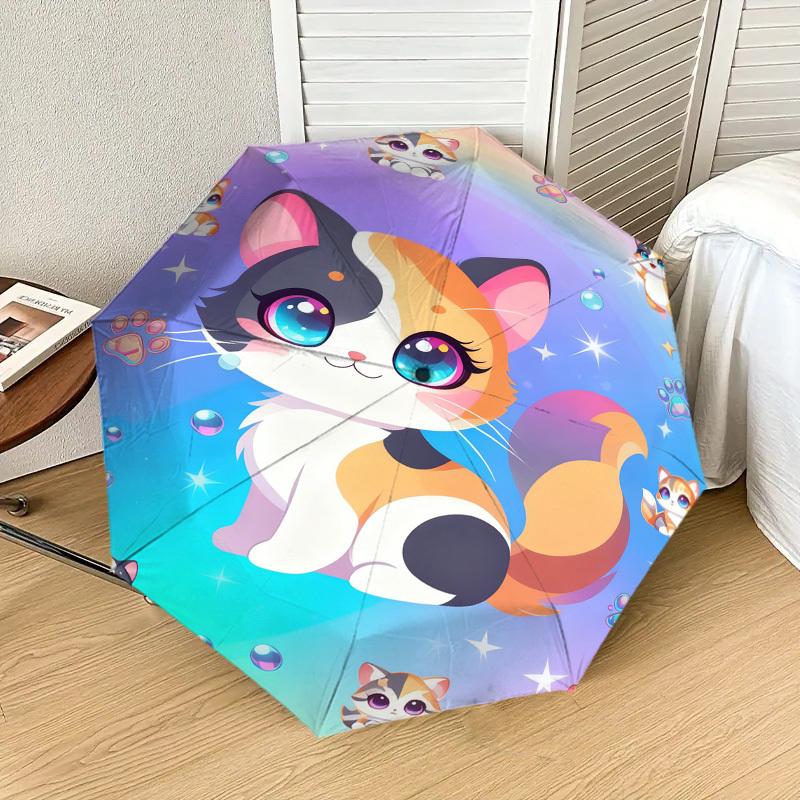 1pc Kawaii Cat Rainbow Pattern Umbrella Design Automatic Opening and Closing Umbrella, High-quality Travel Umbrella,  c1128271