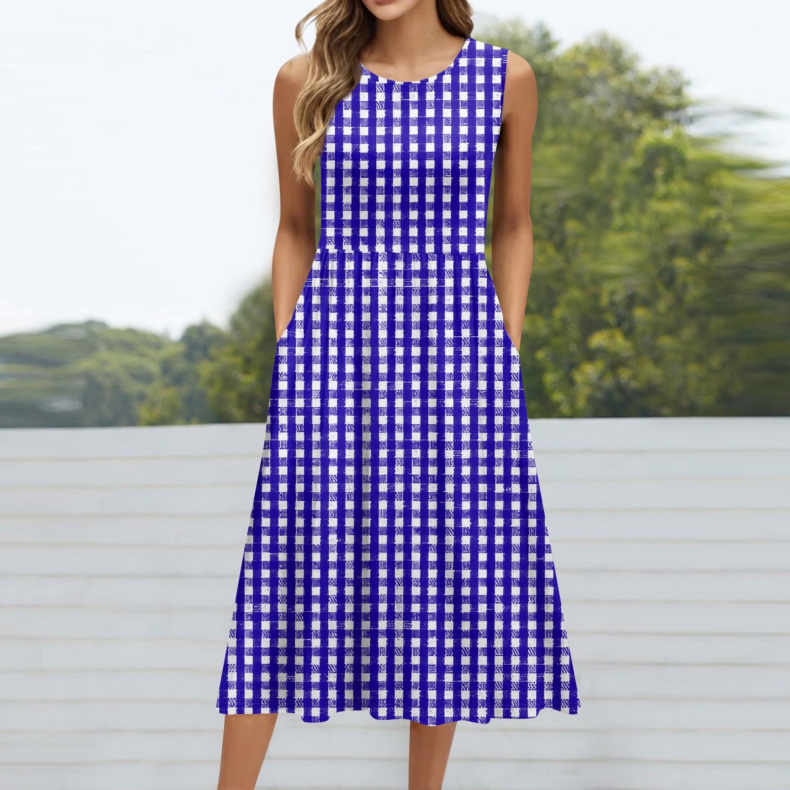 

Женское модное платье средней длины с круглым вырезом и принтом без рукавов XL