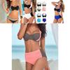 Set Women Bikini Contrast Block Halter Top High Waist Bottom Swimwear Beach