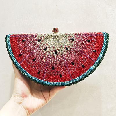 Watermelon Shaped Evening Clutch Purses Pink/Red/White/Green Diamond Crystal Handbags Phone Money Party Chain Wedding Purses