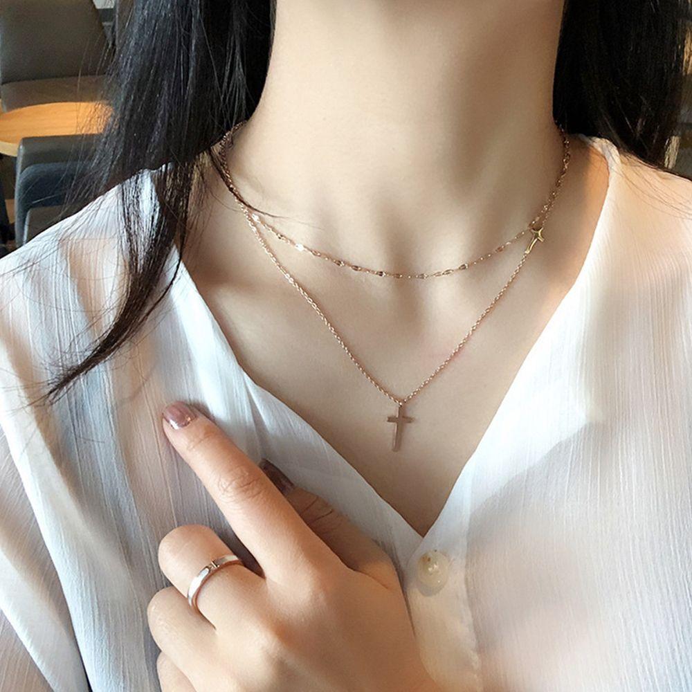 Street Style Korean Style Jewelry Women Pendant Necklace Metal Clavicle Chain Double Layer Choker