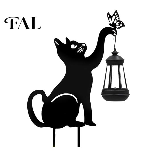 Black Cat Silhouette Stakes Solar Lantern, Garden Stake Light, Waterproof Gnome Frog Landscape Lighting for Path Statue, Outdoor Lamp Front Porch