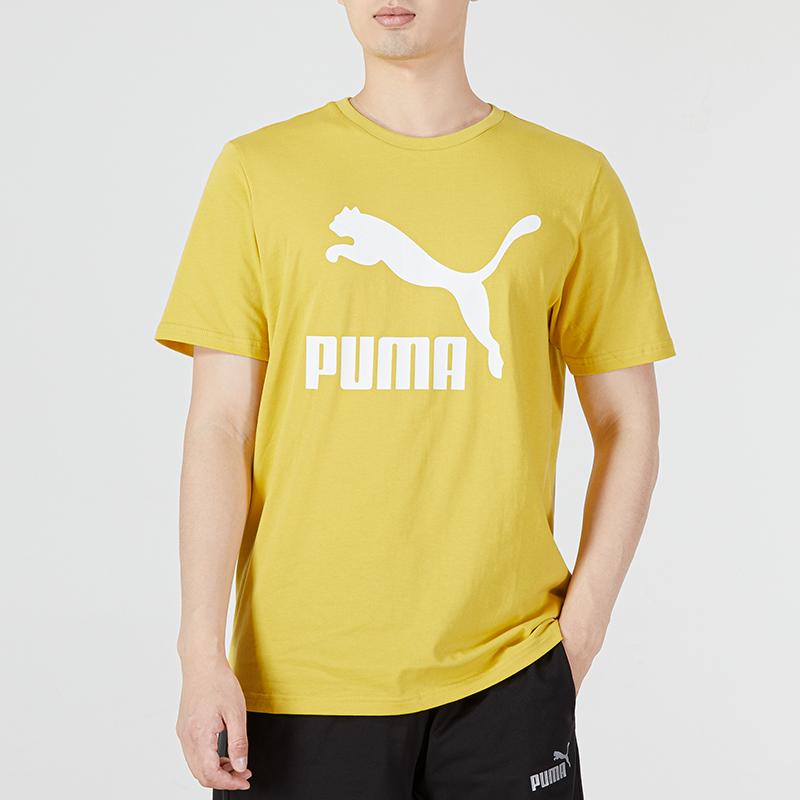 PUMA Moisture-Wicking Casual Printed Round Neck Short Sleeve T-Shirt Men Tops Lemon-Yellow 532280-31
