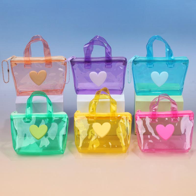 Solid Color Heart-Shaped Storage Bag Mini Waterproof Coin Purse Handheld Keychain Earphone Bag Water Splashing Festival