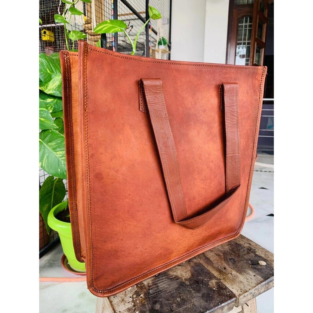 Women's Genuine Reliable Goat Leather Tote Shopping Handmade Bag