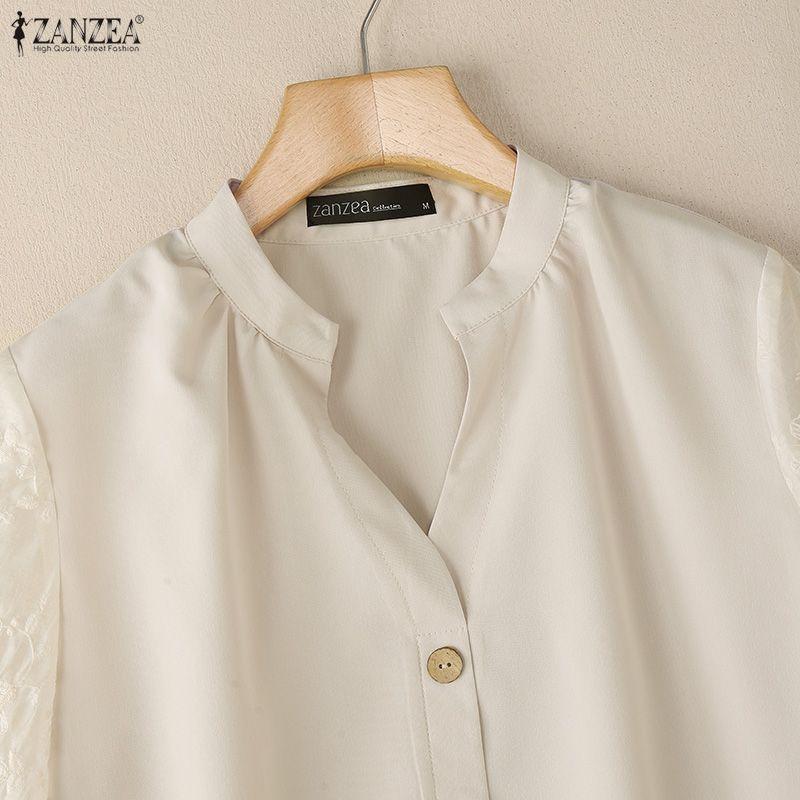 ZANZEA Women Casual V-Neck Splice Half Sleeve Loose Blouse