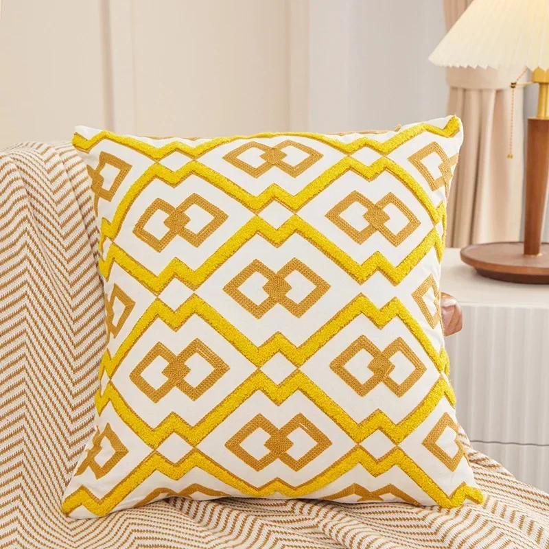 Embroidered Geometric Patterns Pillow Case Decor Home Simple Pillow Cushion Cover Throw Square Funda Cogines De 45x45cm