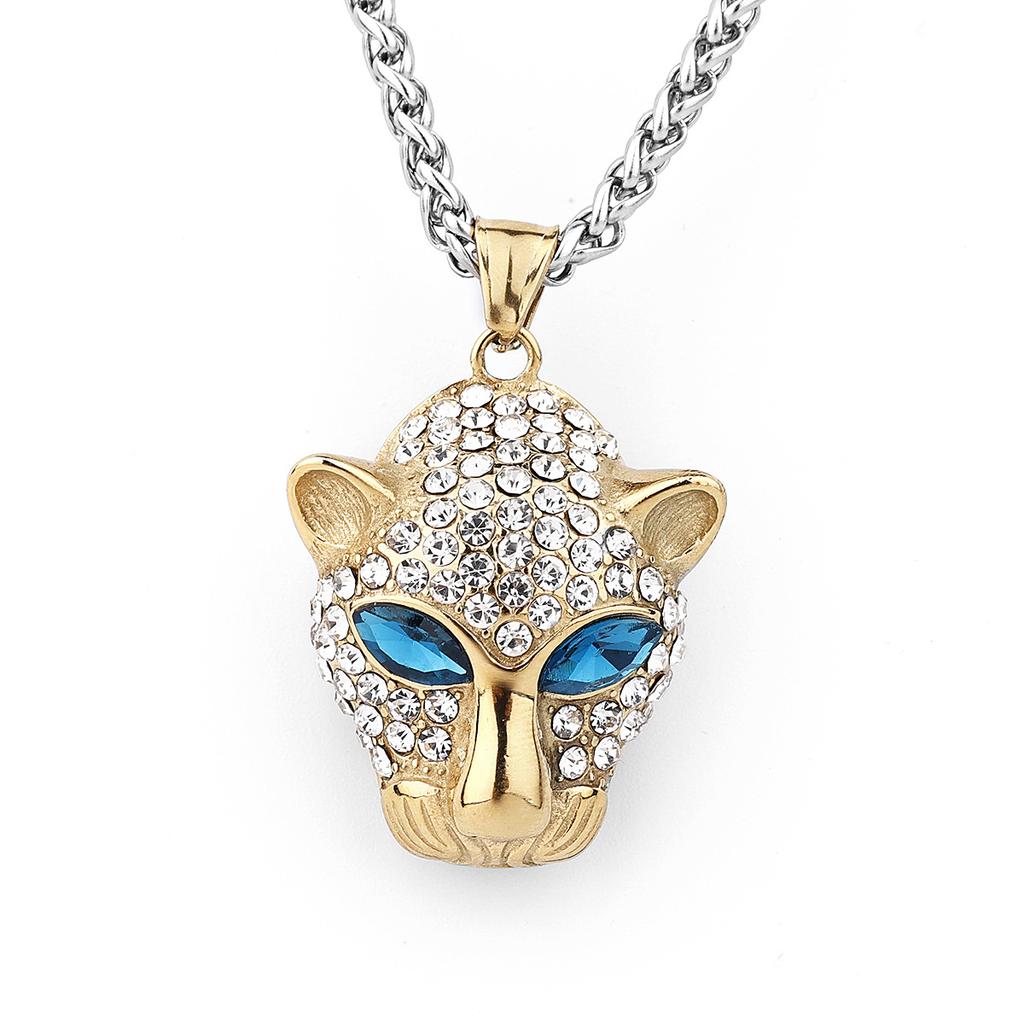 Blue Diamond Leopard Head Pendant, Trendy European and American Brand Couple Necklace