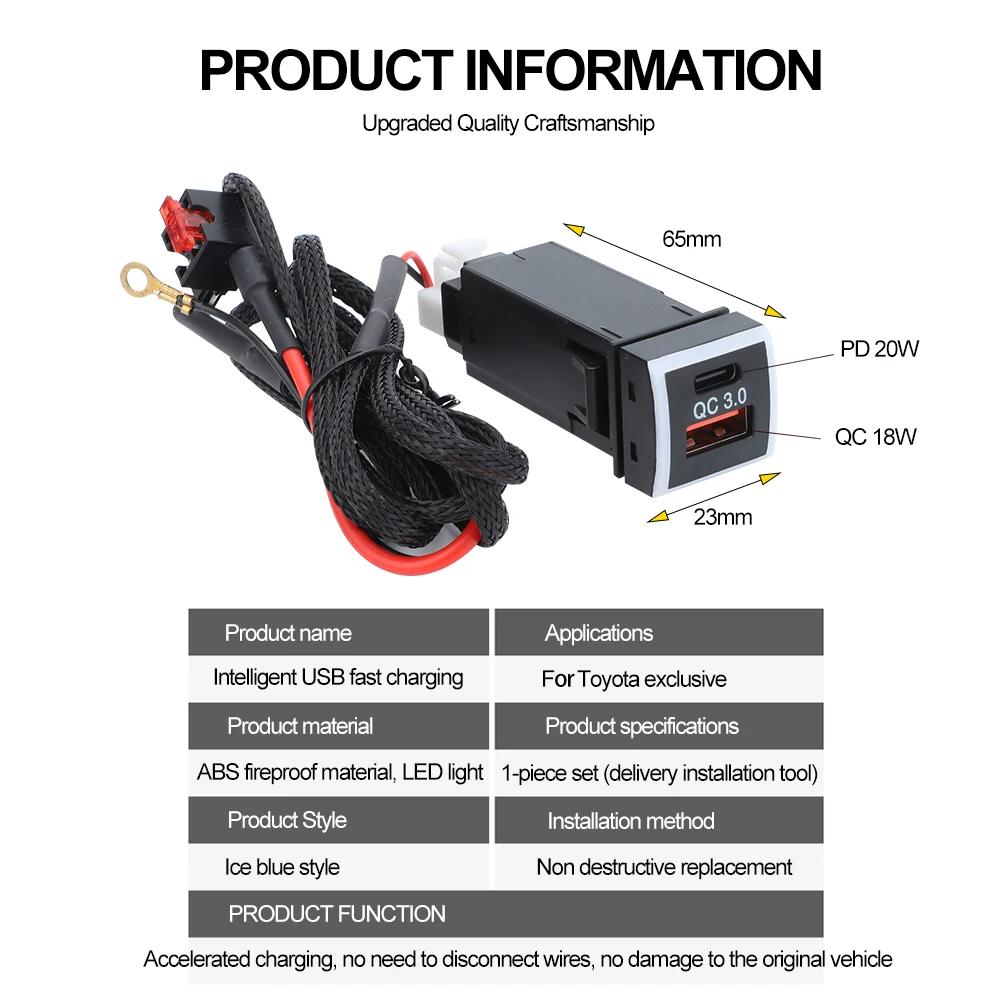 For Toyota QC PD 3.0 USB Car Charger Adapter Socket DC 12V-24V Mobile Phone Charger Adapter Fast Charging with LED Light