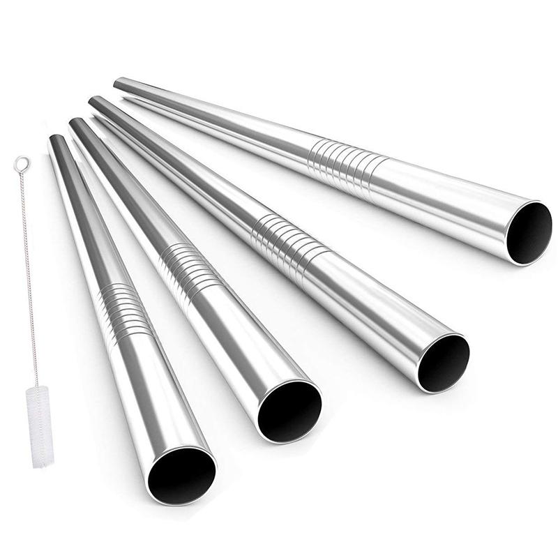 Reusable Boba Drinking Straws with Cleaning Brush 4Pcs Extra Wide Stainless Steel Metal Bubble Tea Straw for Smoothie MilkShakes