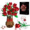 Red Rose Flower Bouquet Building Set Romantic Artificial Rose Brick Set Romantic Red Floral Decor For Mother'S Day  Valentine