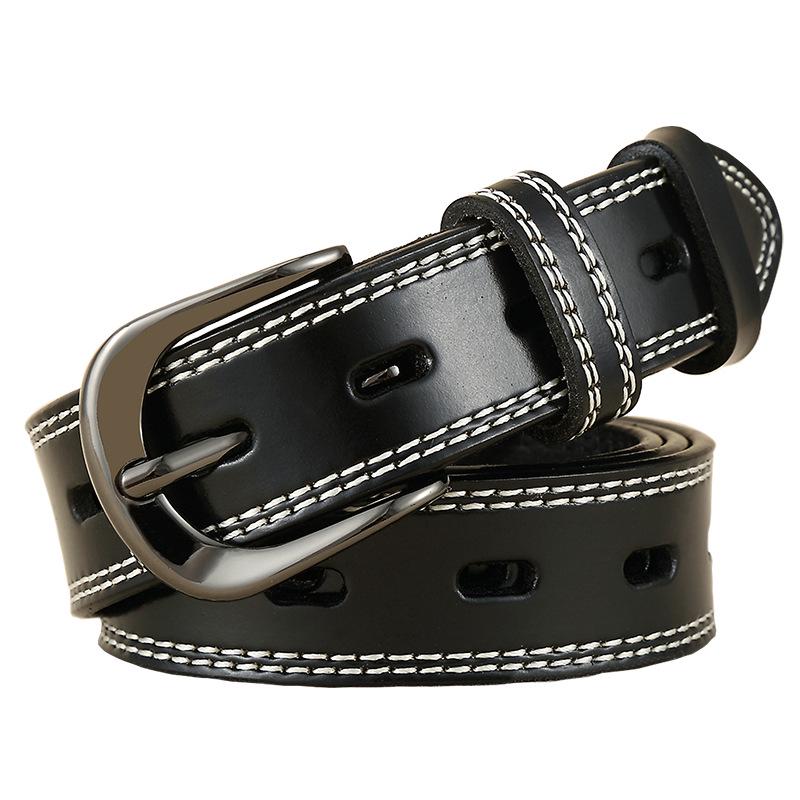 Women's Genuine Leather Hollow Pin Buckle Belt - Fashionable, Versatile, Retro Casual Waist Belt for Jeans