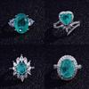 Open Ring Women Micro Paved Full Diamond High Carbon Pear Shaped Imitation Paraiba Ring